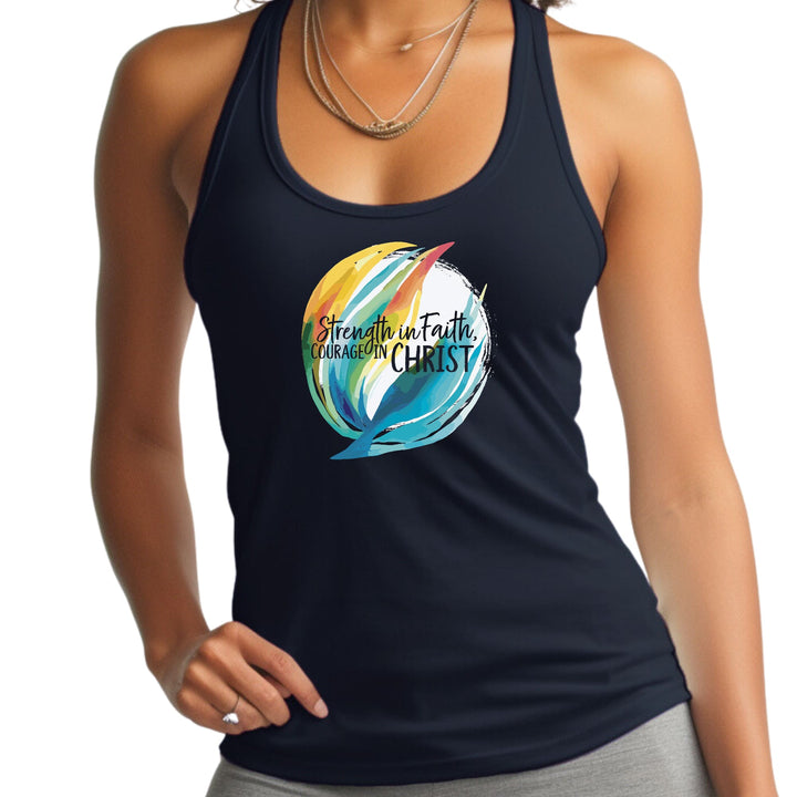 Womens Fitness Tank Top Graphic T-shirt Strength In Faith Courage - Womens