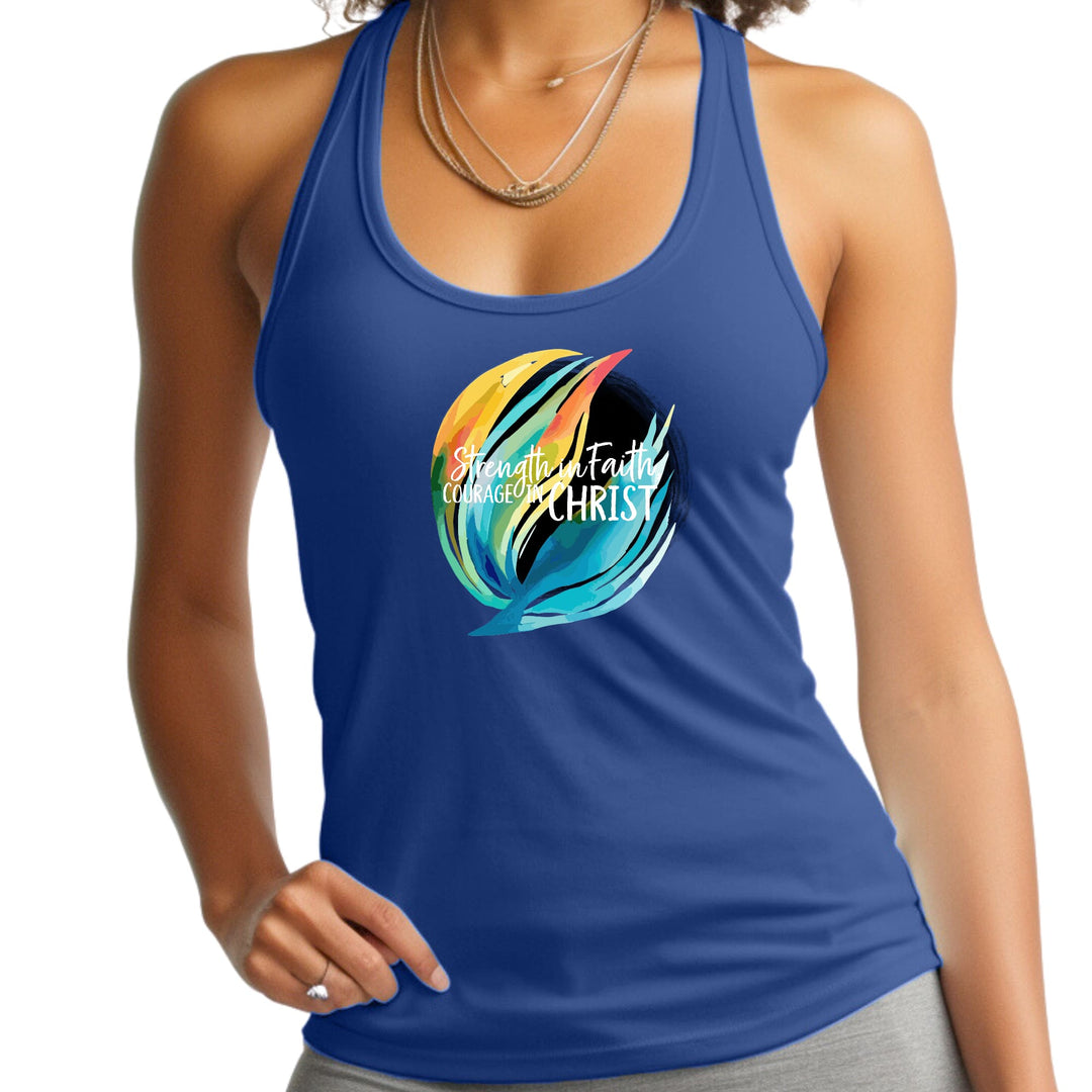 Womens Fitness Tank Top Graphic T-shirt Strength In Faith Courage - Womens