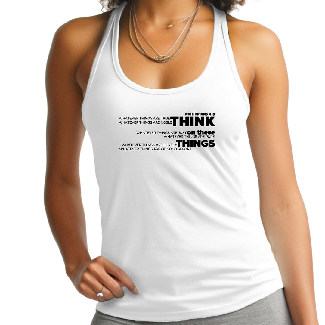 Womens Fitness Tank Top Graphic T-shirt Think on these Things Black - Womens