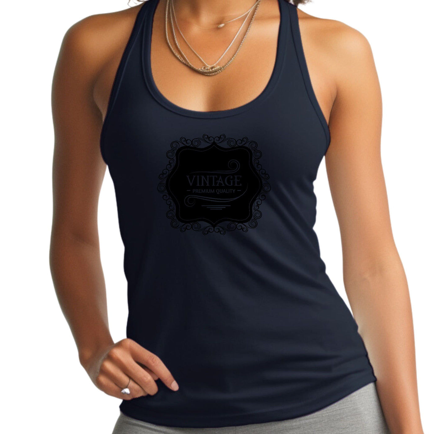 Womens Fitness Tank Top Graphic T-shirt Vintage Premium Quality Black - Womens