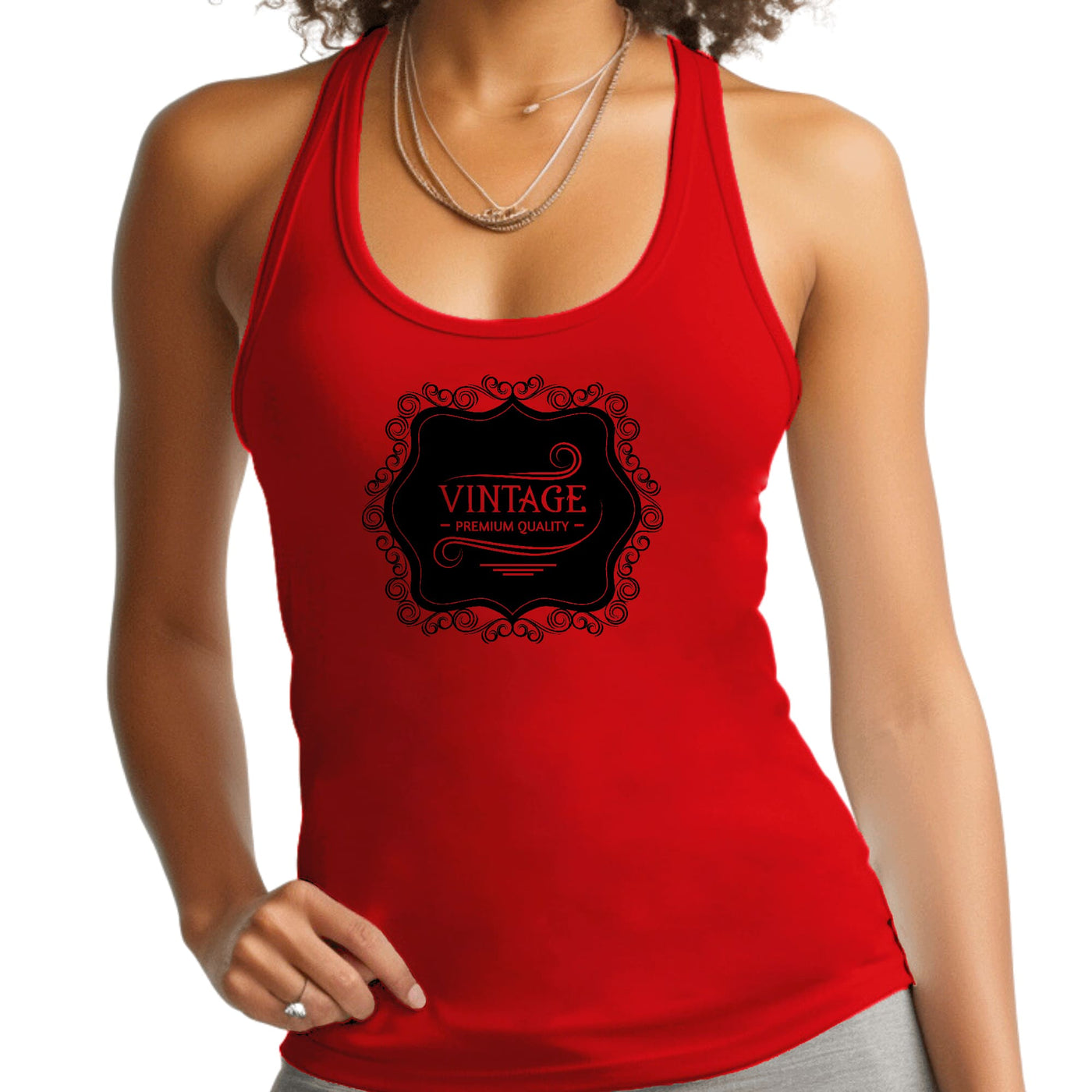 Womens Fitness Tank Top Graphic T-shirt Vintage Premium Quality Black - Womens