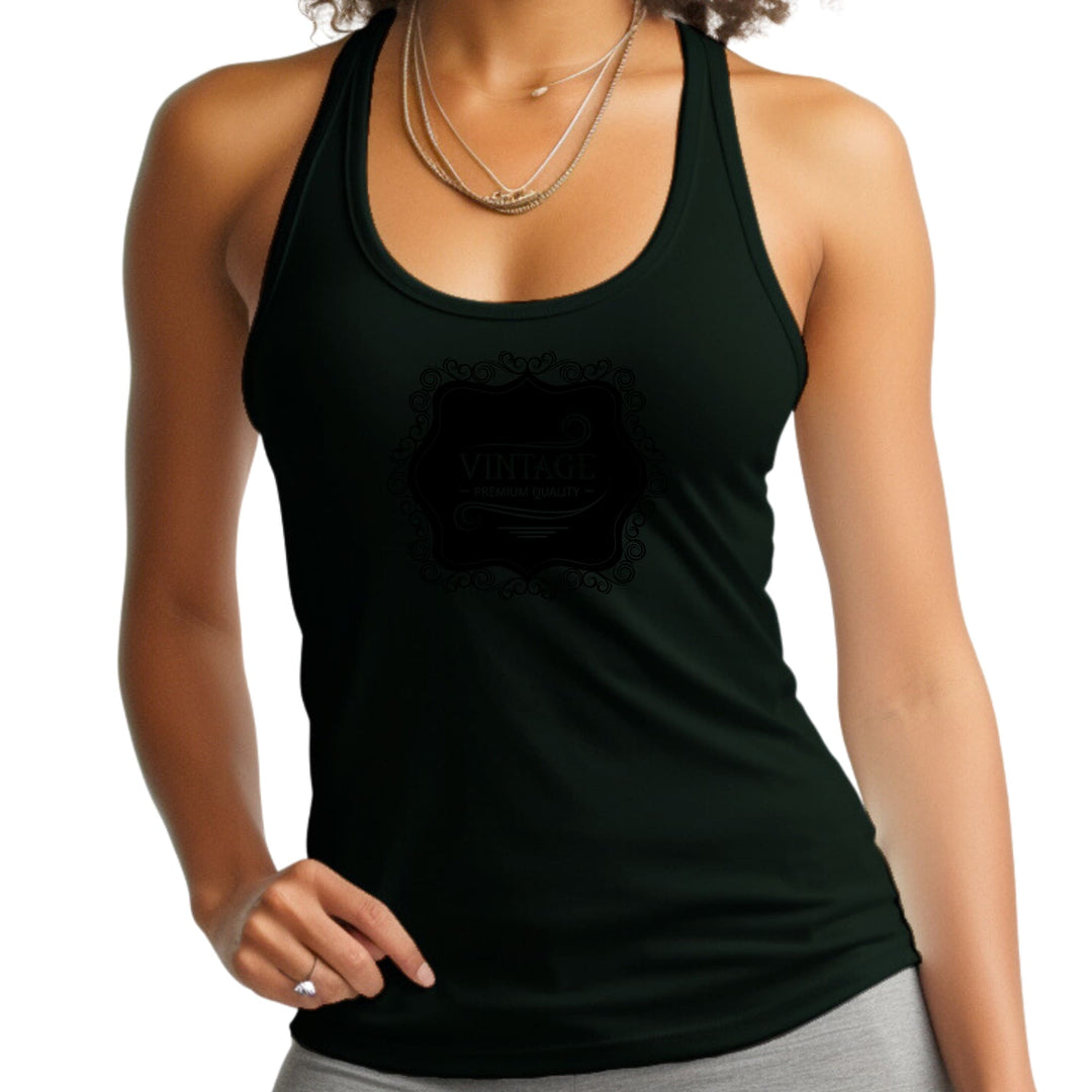 Womens Fitness Tank Top Graphic T-shirt Vintage Premium Quality Black - Womens