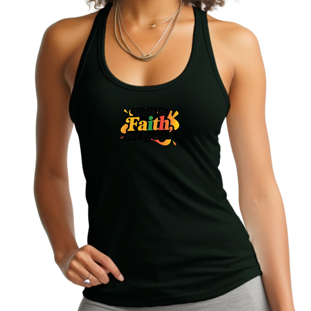 Womens Fitness Tank Top Graphic T-shirt Walk by Faith not by Sight - Womens