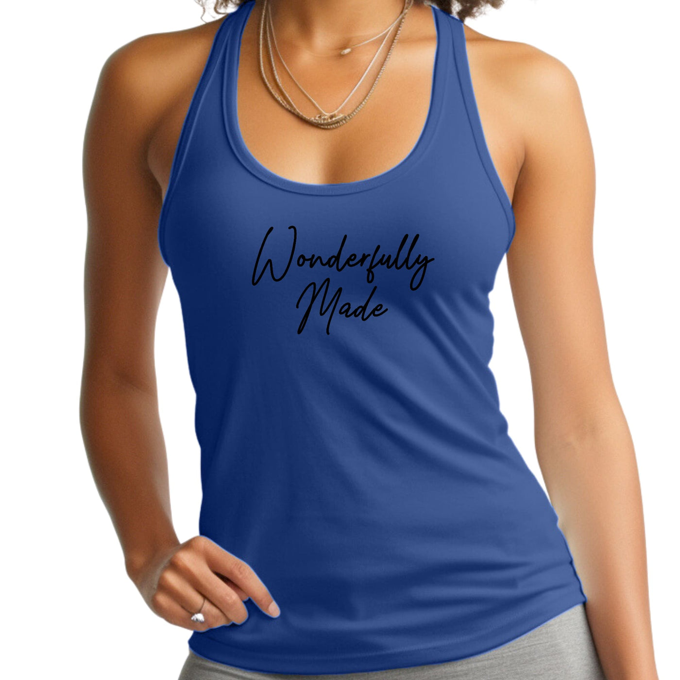 Womens Fitness Tank Top Graphic T-shirt Wonderfully Made Black - Womens | Tank