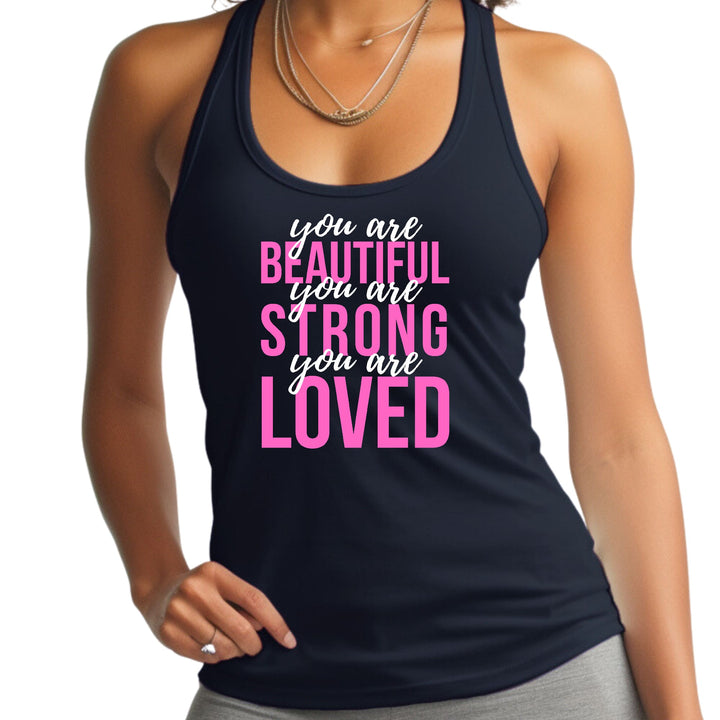 Womens Fitness Tank Top Graphic T-shirt You Are Beautiful Strong - Womens