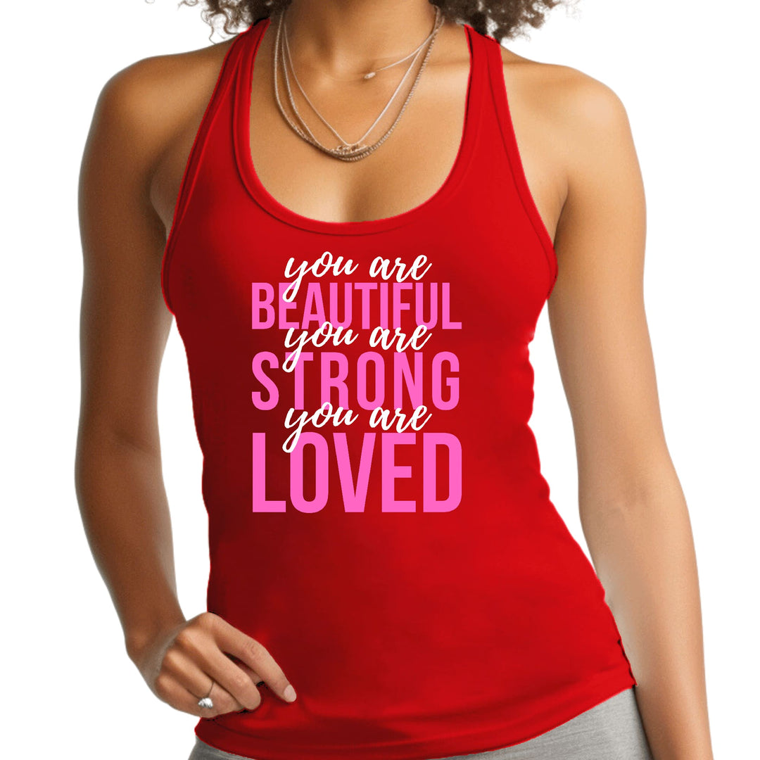Womens Fitness Tank Top Graphic T-shirt You Are Beautiful Strong - Womens