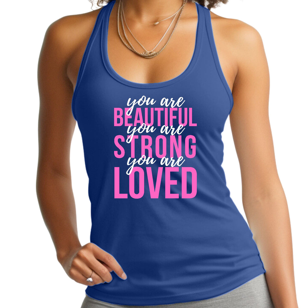 Womens Fitness Tank Top Graphic T-shirt you are Beautiful Strong - Womens