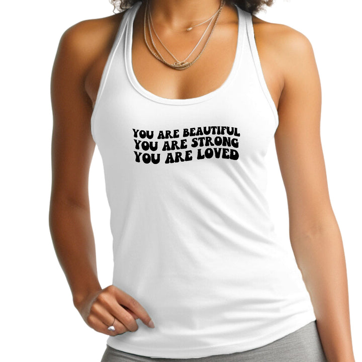 Womens Fitness Tank Top Graphic T-shirt you are Beautiful Strong - Womens