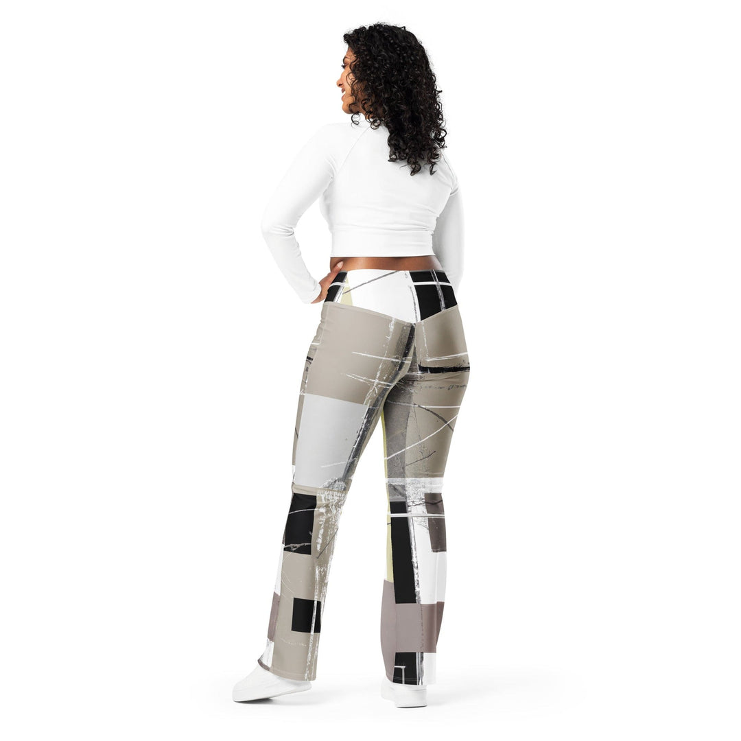 Womens Flare Leggings - Abstract Brown Geometric Shapes