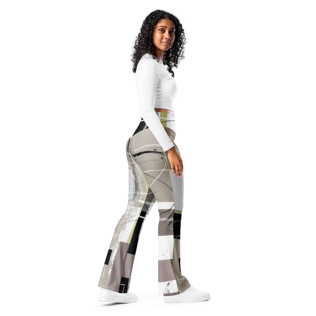 Womens Flare Leggings - Abstract Brown Geometric Shapes