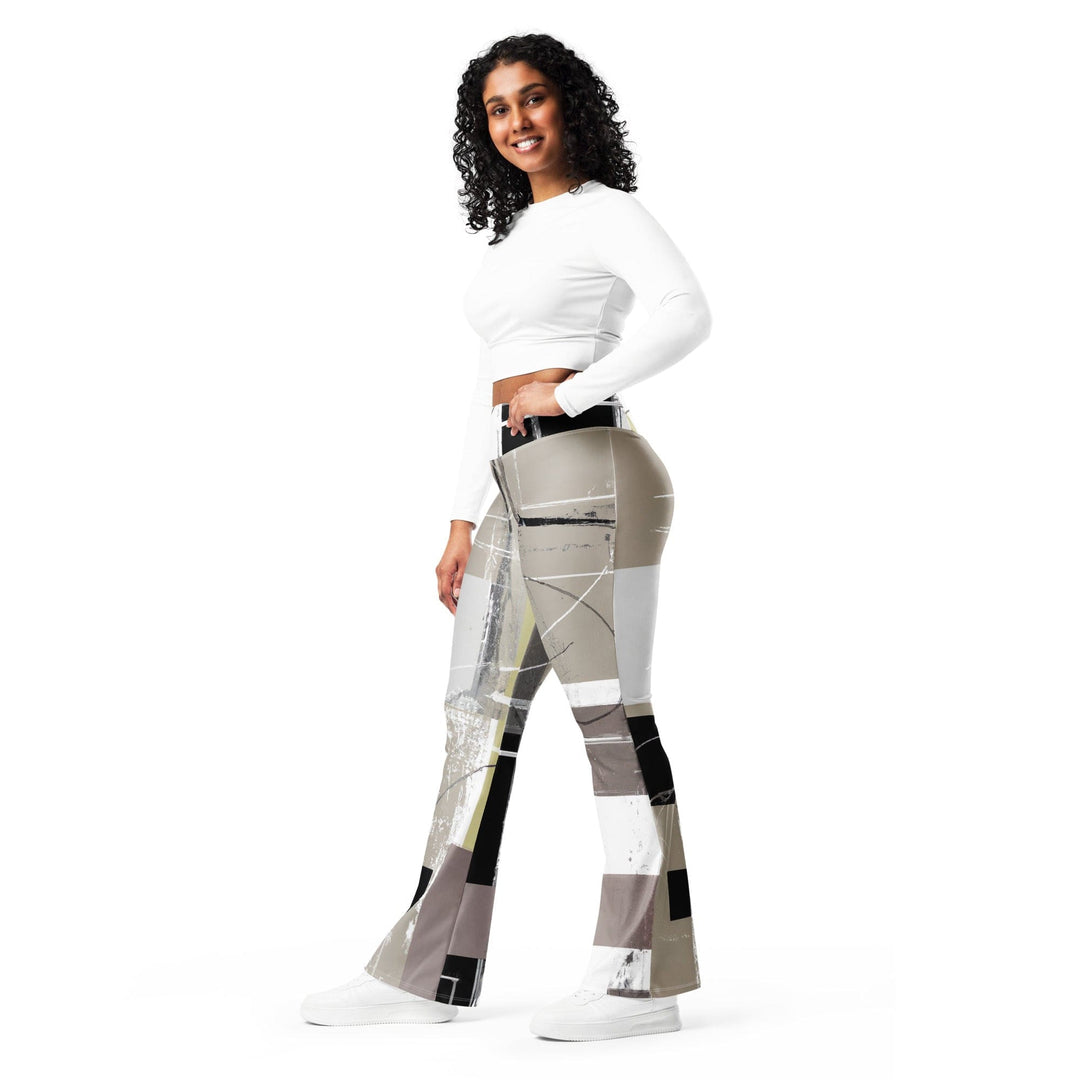 Womens Flare Leggings - Abstract Brown Geometric Shapes