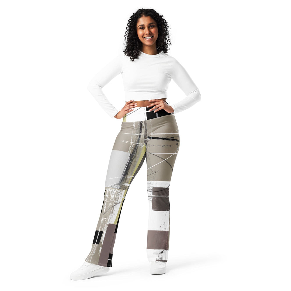 Womens Flare Leggings - Abstract Brown Geometric Shapes
