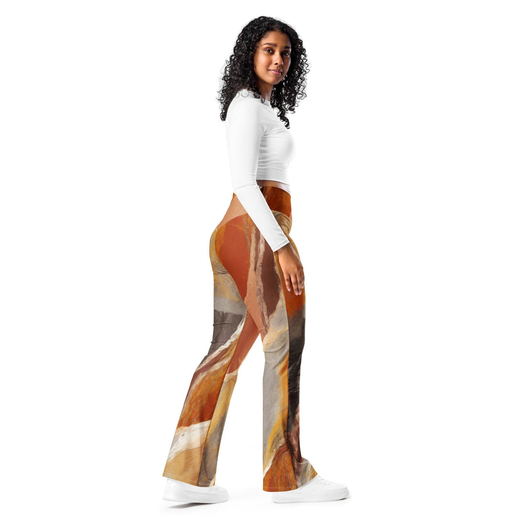 Womens Flare Leggings - Rustic Brown Stone Print