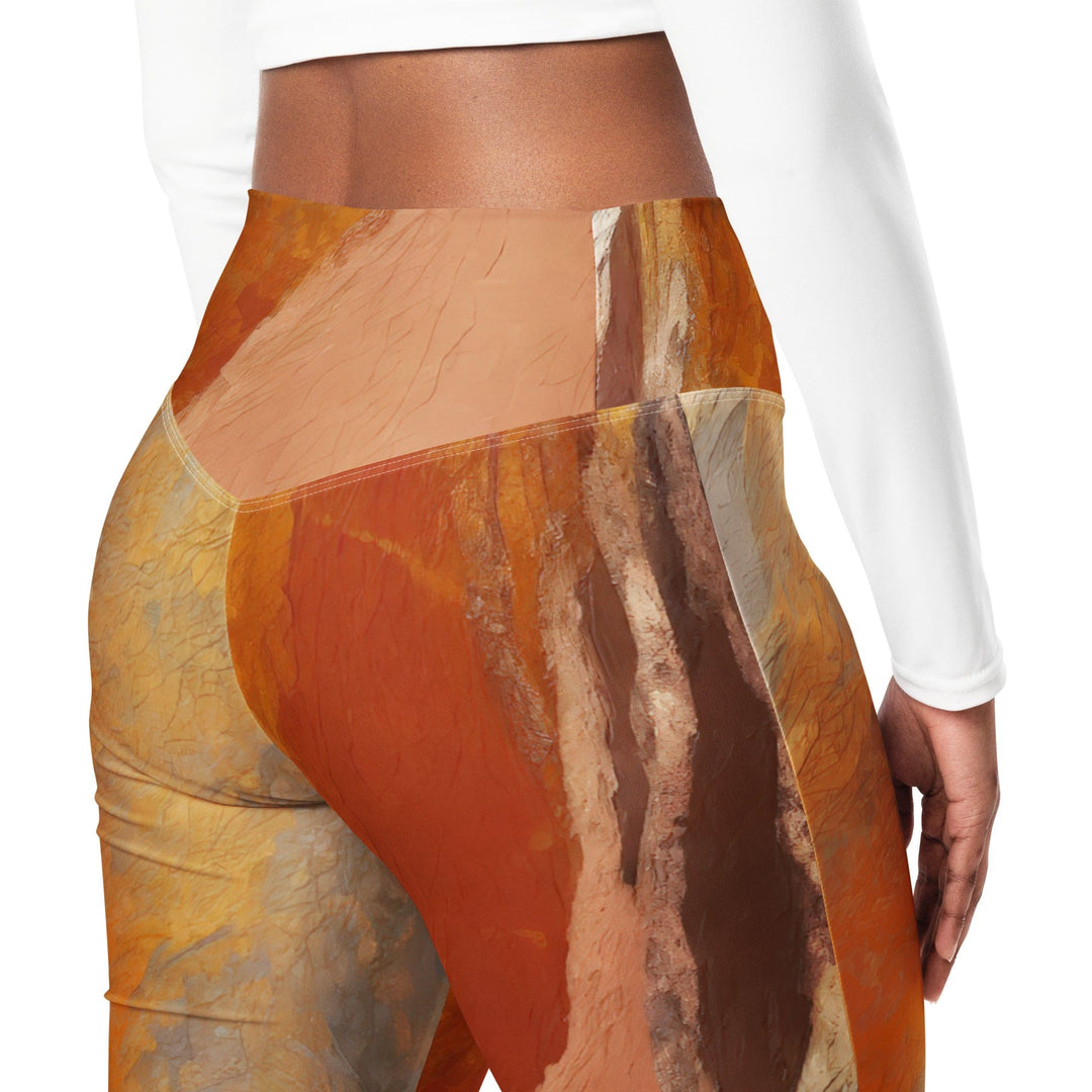 Womens Flare Leggings - Rustic Brown Stone Print