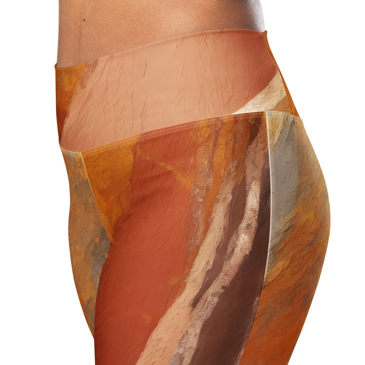 Womens Flare Leggings - Rustic Brown Stone Print