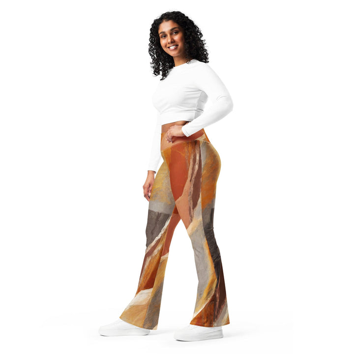 Womens Flare Leggings - Rustic Brown Stone Print
