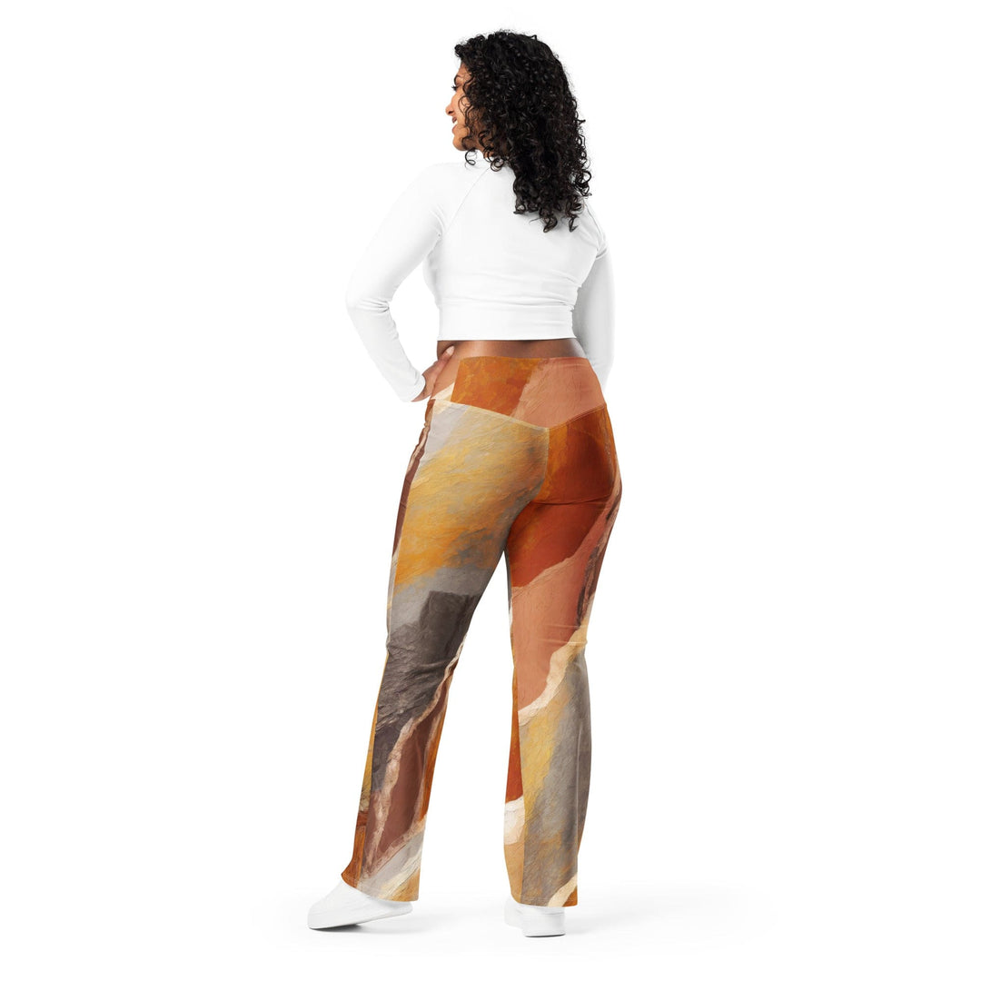 Womens Flare Leggings - Rustic Brown Stone Print