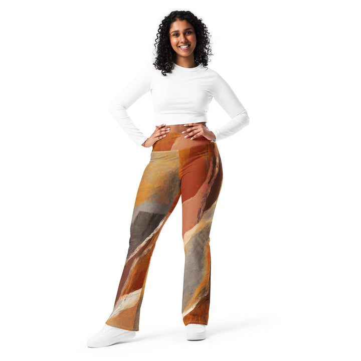 Womens Flare Leggings - Rustic Brown Stone Print