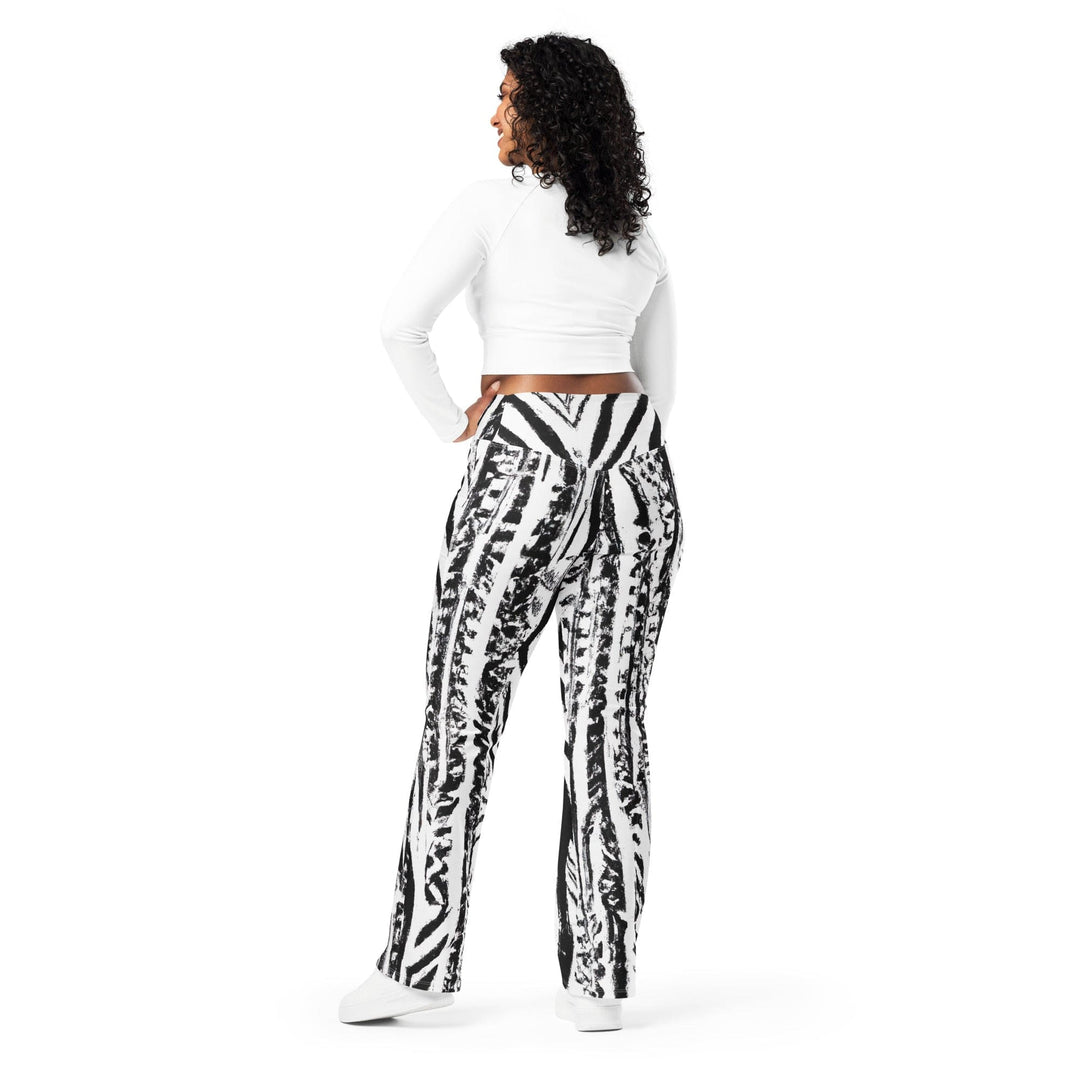 Womens Flare Leggings - Black White Native Print