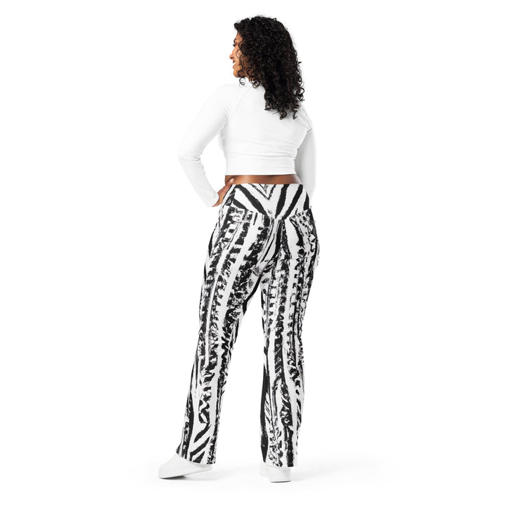 Womens Flare Leggings - Black White Native Print