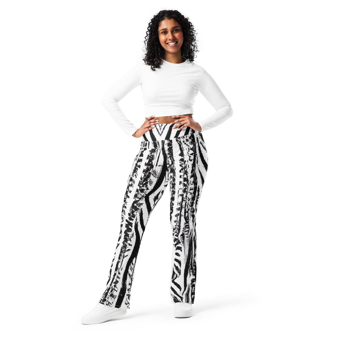 Womens Flare Leggings - Black White Native Print