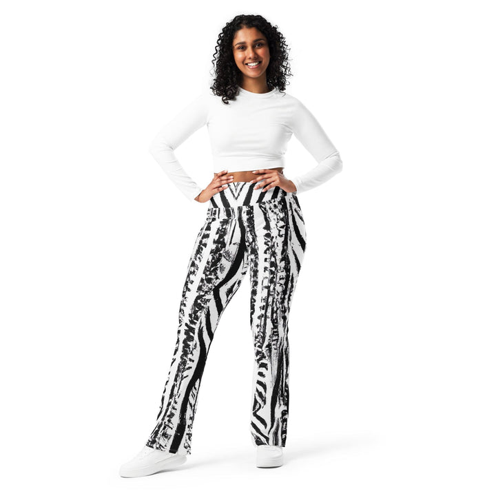 Womens Flare Leggings - Black White Native Print
