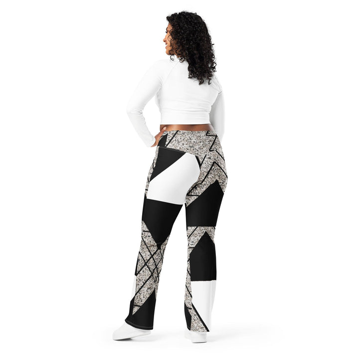 Womens Flare Leggings - Black and White Triangular Colorblock