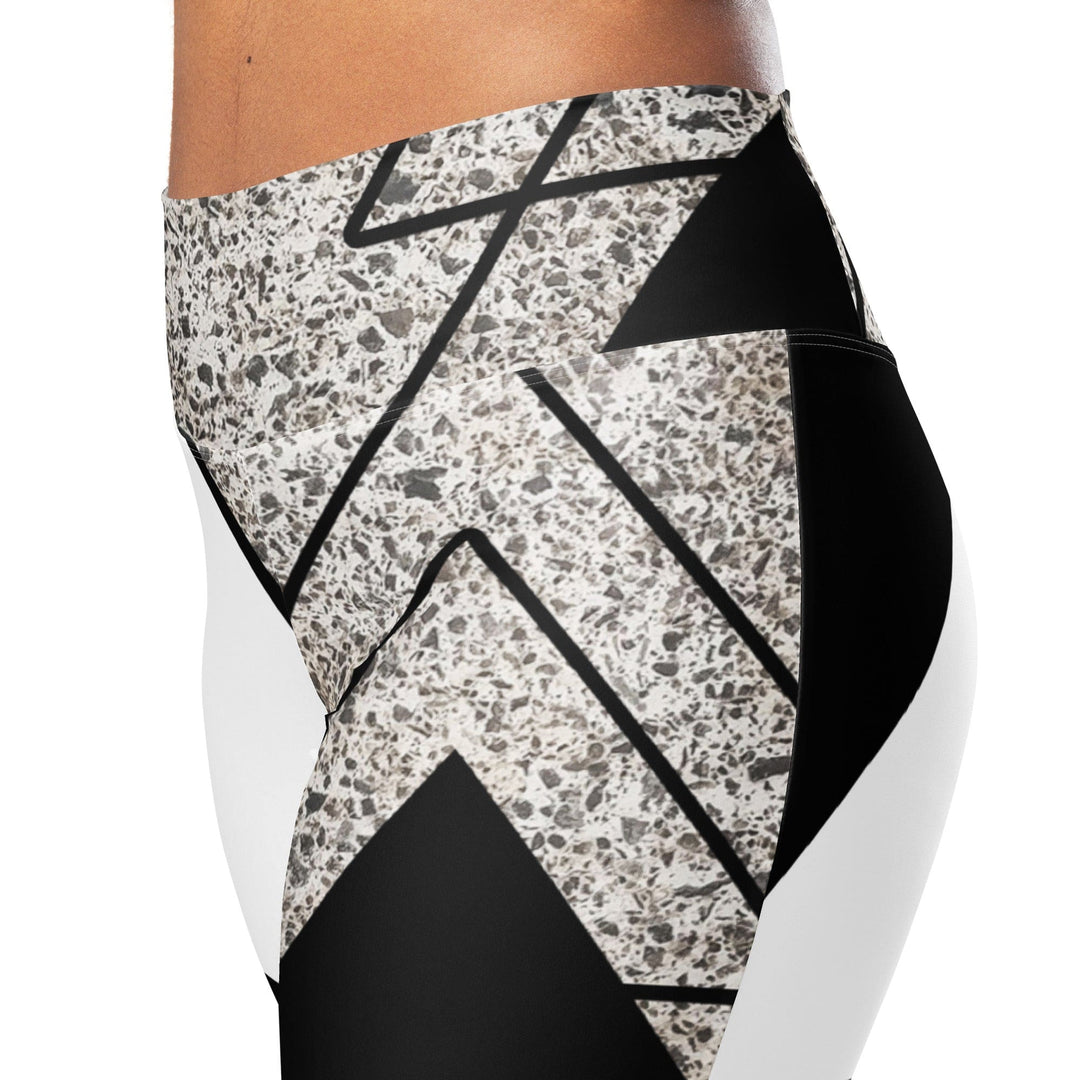 Womens Flare Leggings - Black and White Triangular Colorblock