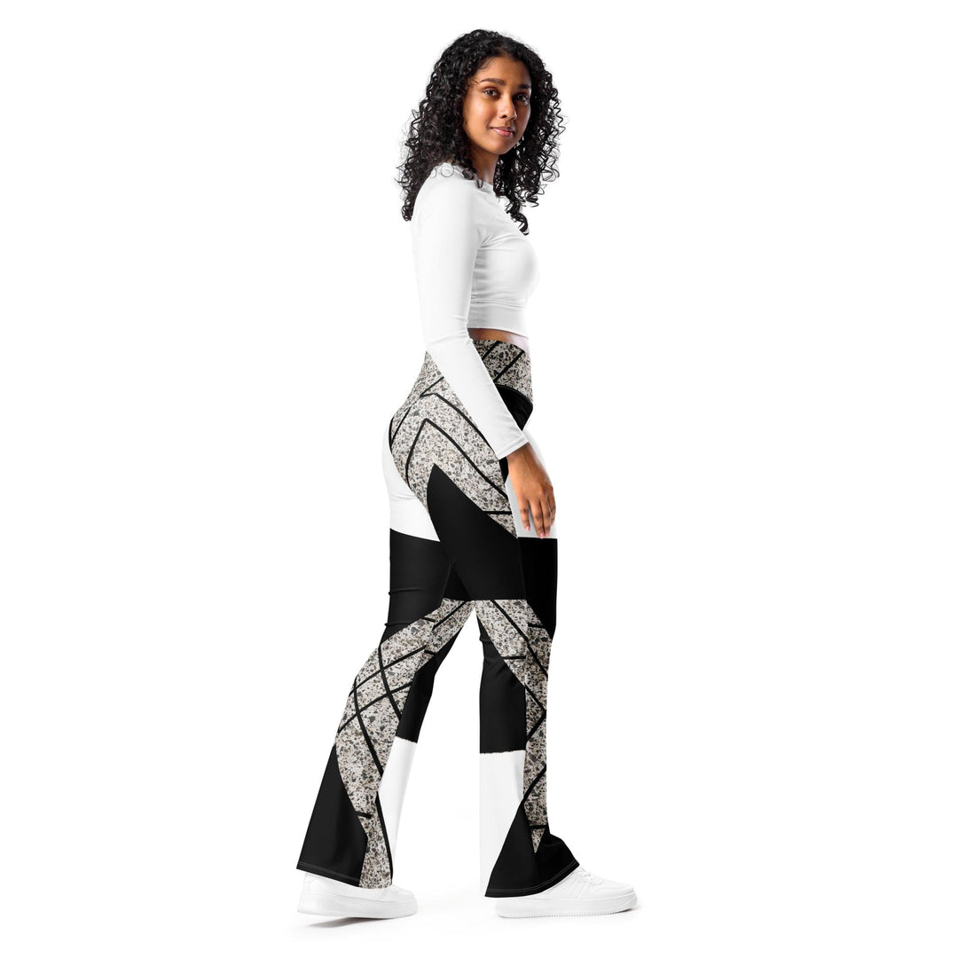 Womens Flare Leggings - Black and White Triangular Colorblock