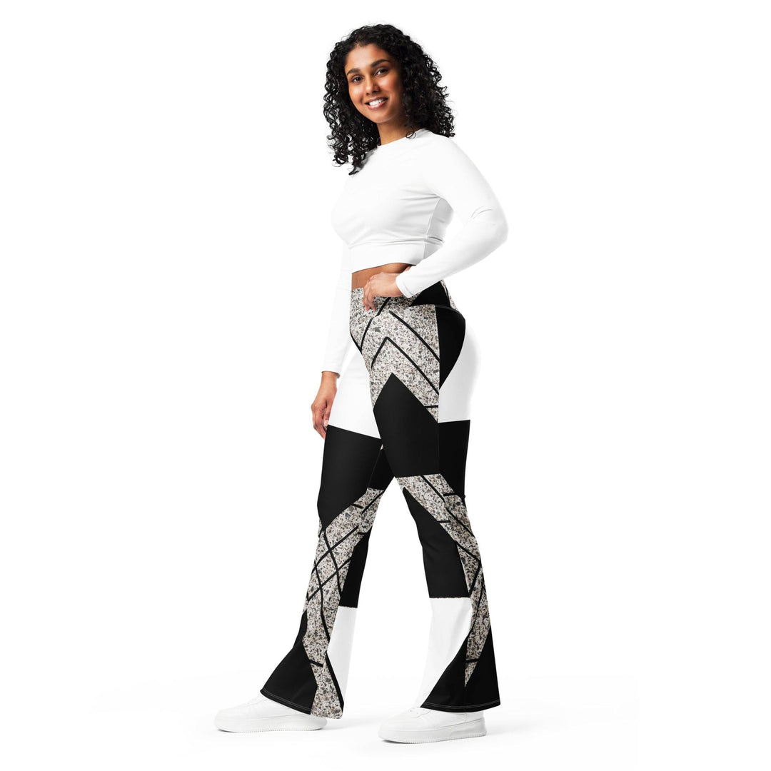 Womens Flare Leggings - Black and White Triangular Colorblock