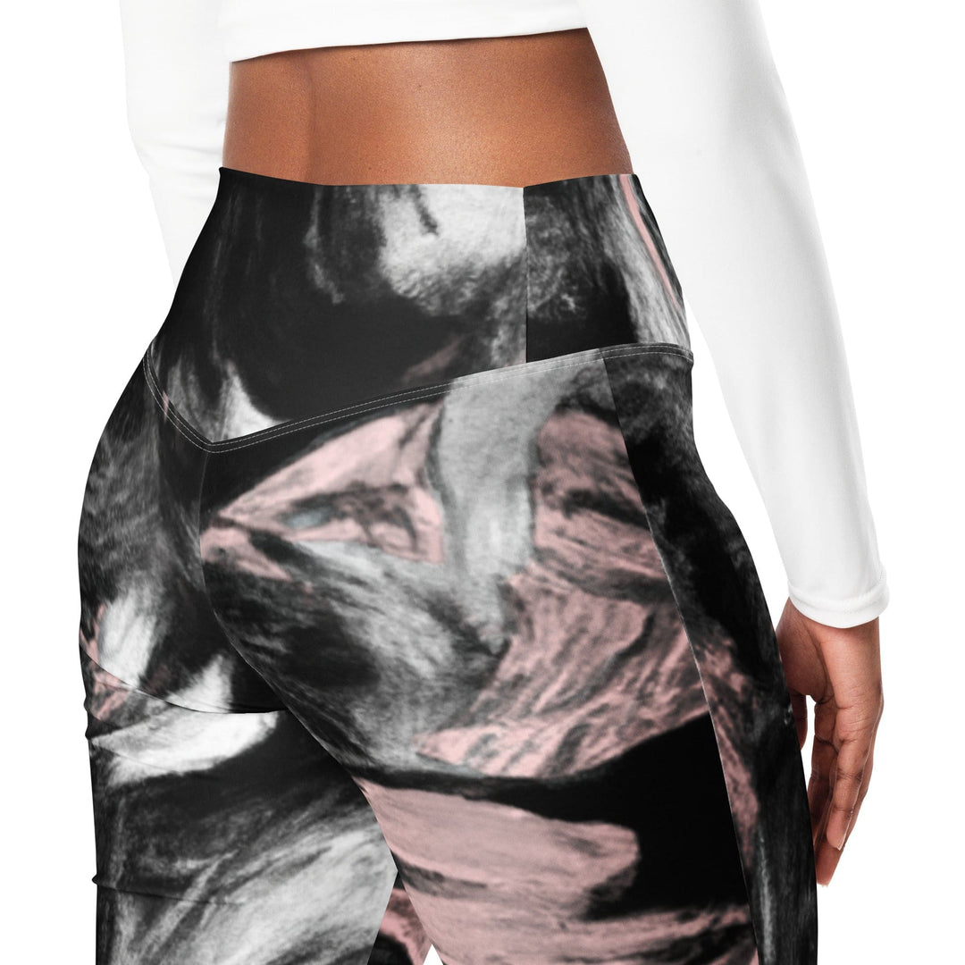 Womens Flare Leggings - Black Pink White Abstract Pattern
