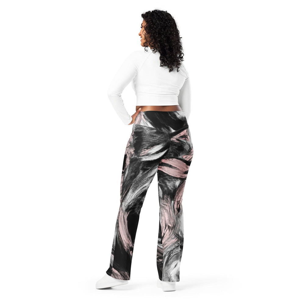Womens Flare Leggings - Black Pink White Abstract Pattern