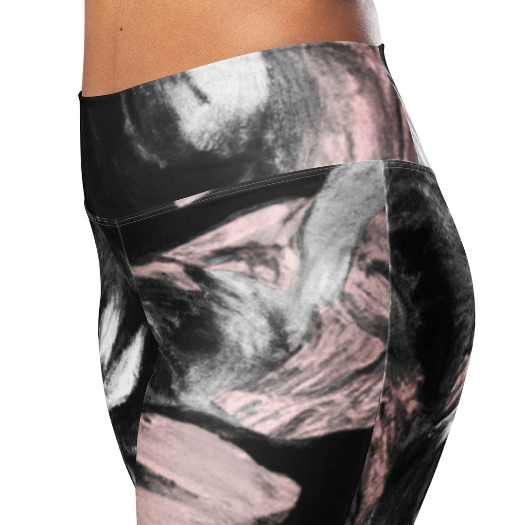 Womens Flare Leggings - Black Pink White Abstract Pattern
