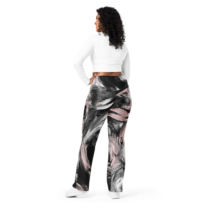 Womens Flare Leggings - Black Pink White Abstract Pattern