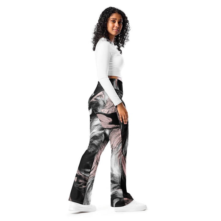 Womens Flare Leggings - Black Pink White Abstract Pattern