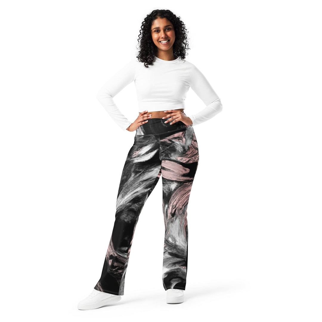 Womens Flare Leggings - Black Pink White Abstract Pattern