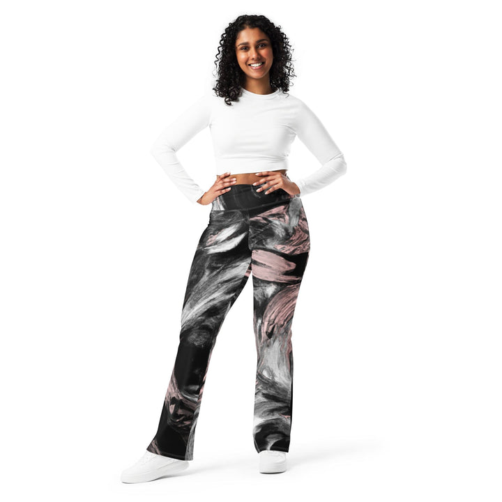Womens Flare Leggings - Black Pink White Abstract Pattern