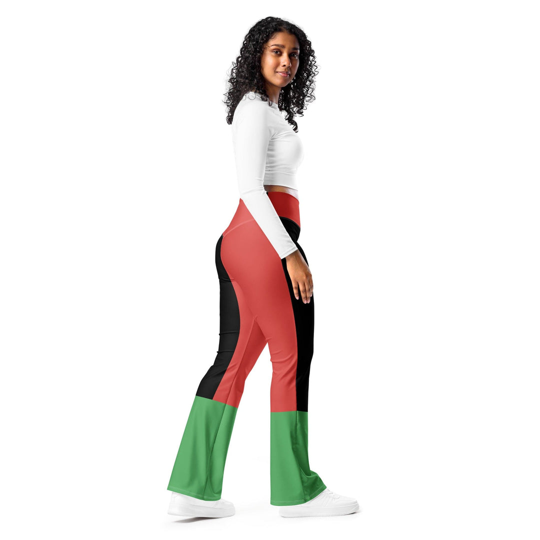 Womens Flare Leggings - Black Red Green Stripped