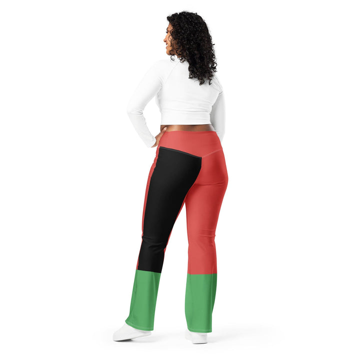 Womens Flare Leggings - Black Red Green Stripped