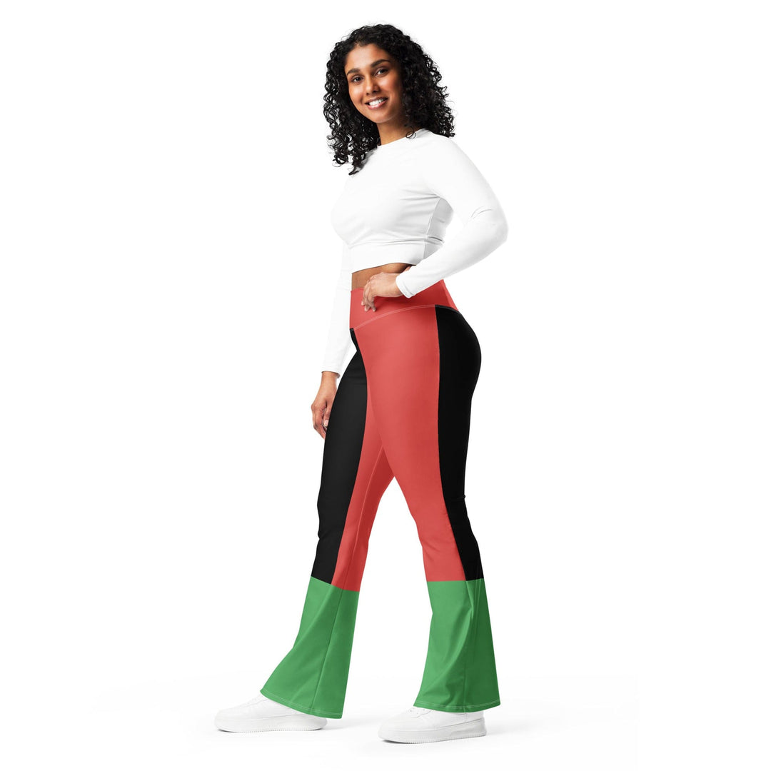 Womens Flare Leggings - Black Red Green Stripped