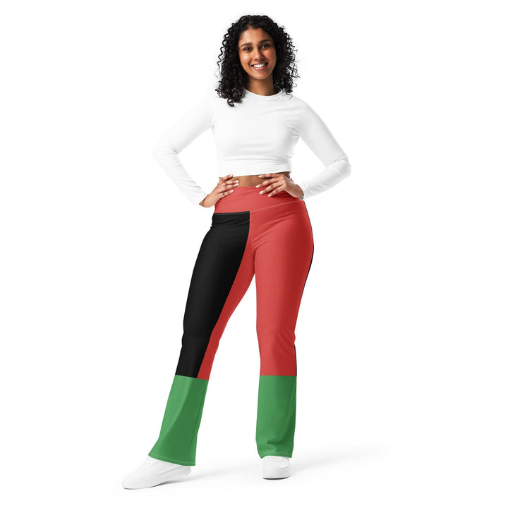Womens Flare Leggings - Black Red Green Stripped