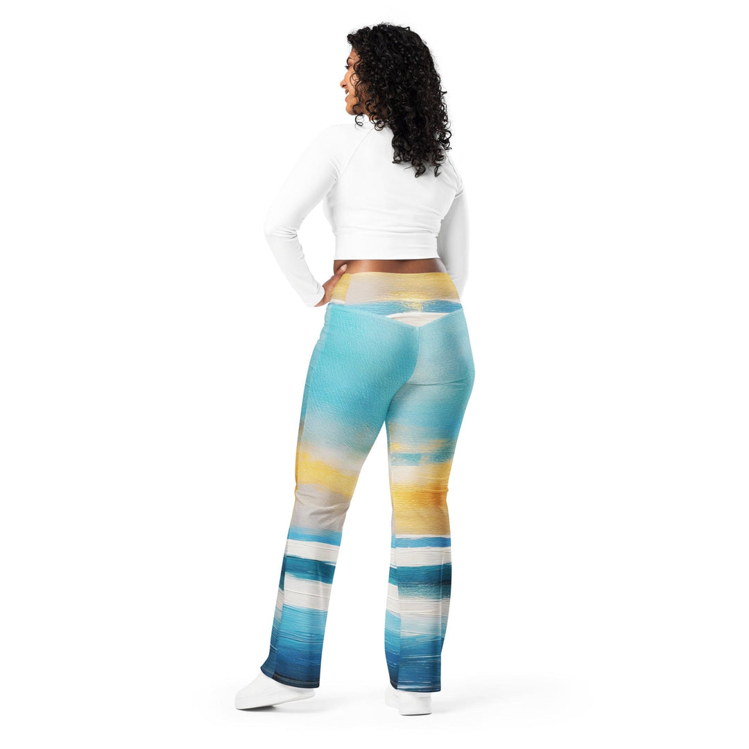 Womens Flare Leggings - Blue Ocean Golden Sunset Print