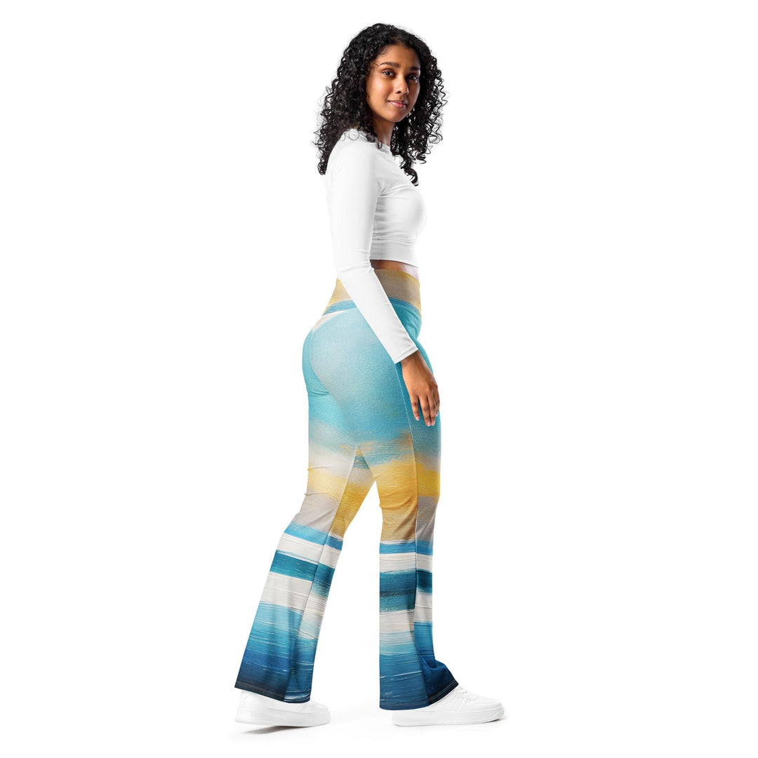 Womens Flare Leggings - Blue Ocean Golden Sunset Print