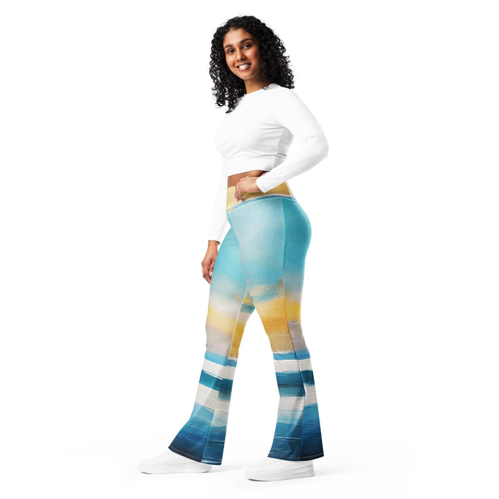 Womens Flare Leggings - Blue Ocean Golden Sunset Print
