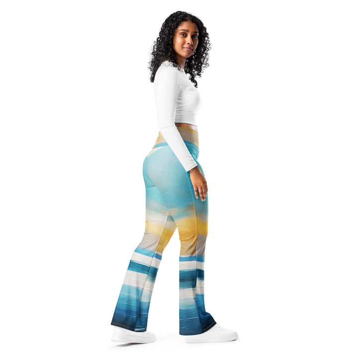 Womens Flare Leggings - Blue Ocean Golden Sunset Print