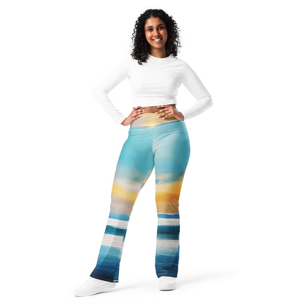 Womens Flare Leggings - Blue Ocean Golden Sunset Print