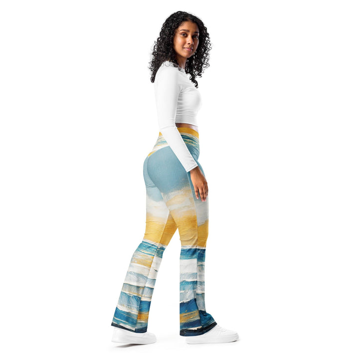 Womens Flare Leggings - Blue Ocean Golden Sunset Print