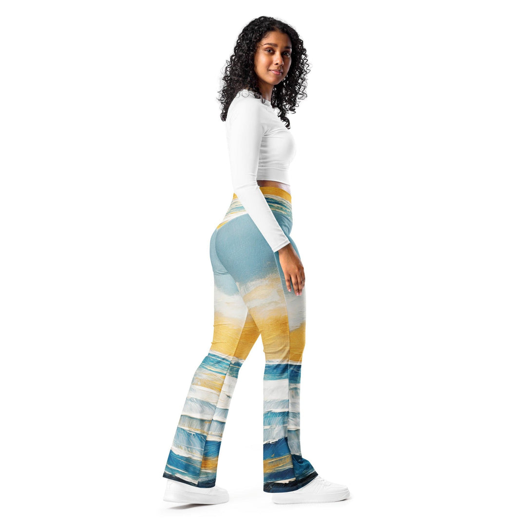 Womens Flare Leggings - Blue Ocean Golden Sunset Print