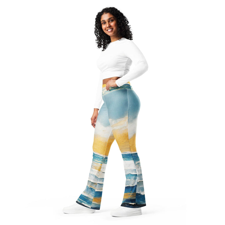 Womens Flare Leggings - Blue Ocean Golden Sunset Print