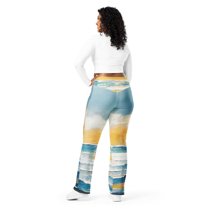 Womens Flare Leggings - Blue Ocean Golden Sunset Print